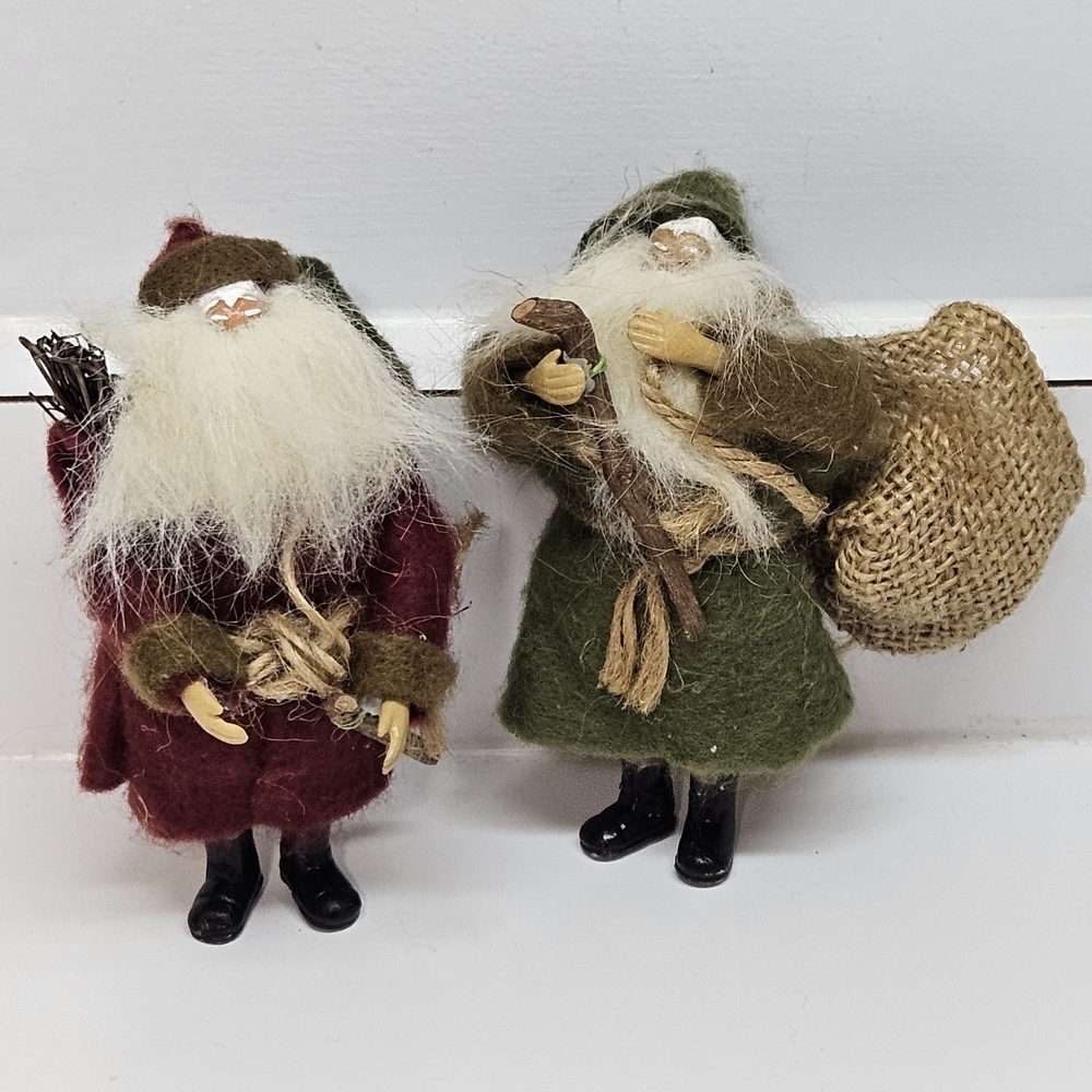 VINTAGE Rustic Santa Claus Set of Two Figurines Christmas Decor 1950s